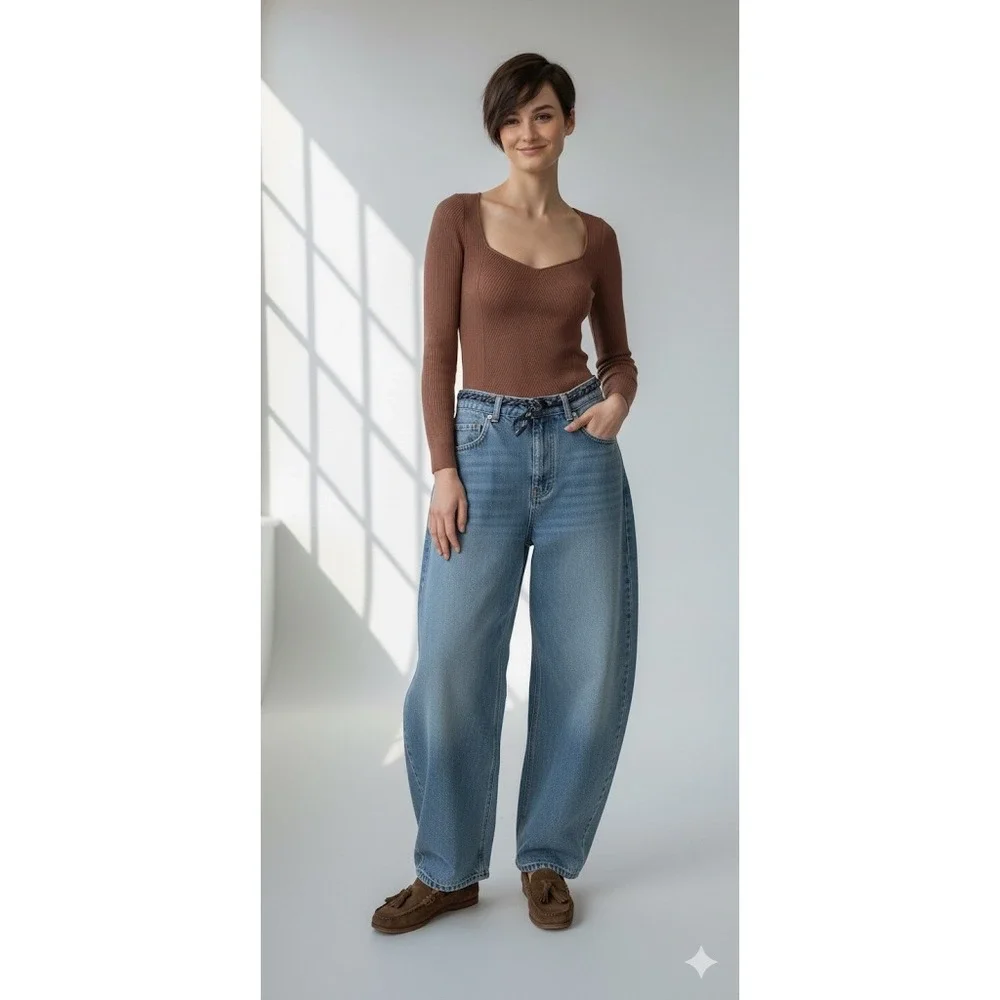 Abercrombie Fitch LuxeLoft Top Women's Ribbed Sweetheart Neck Brown Sz S Preppy - Picture 14 of 16
